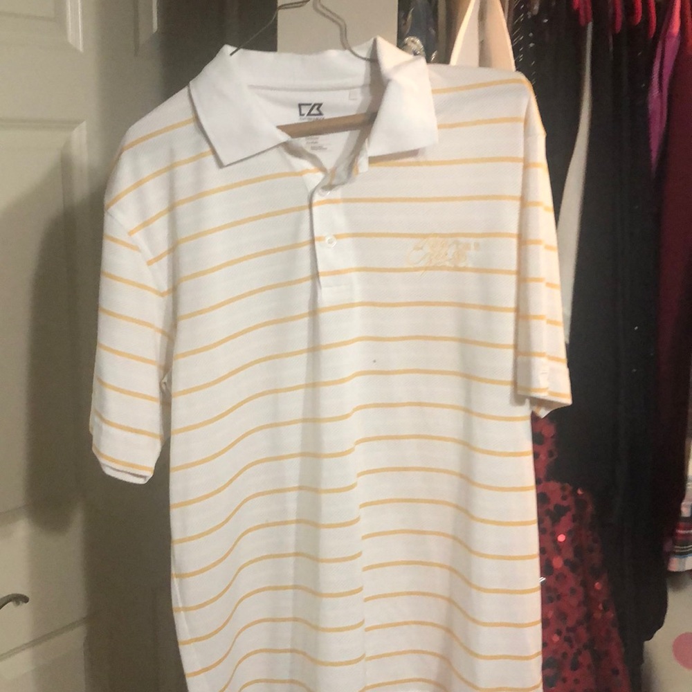 Men’s white and yellow golf shirt